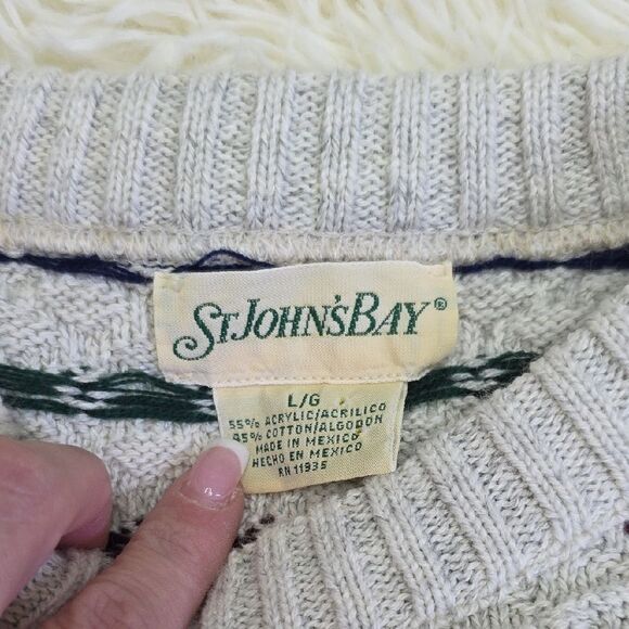 St. John's Bay 90s Gray Crewneck Sweater with Nordic Knit Design - Picture 2 of 5